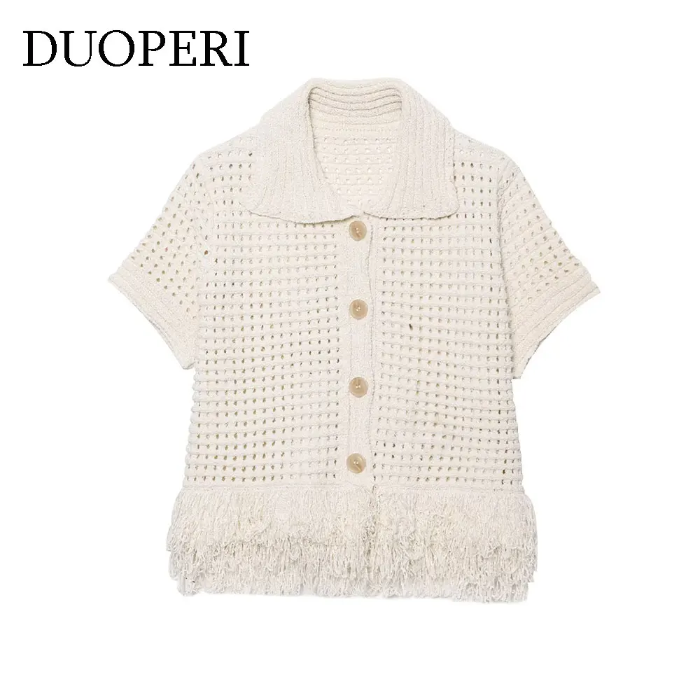 DUOPERI женский новый однотонный однобортный вязаный свитер с лацканами и короткими рукавами, женские элегантные шикарные женские повседневные топы
DUOPERI женский новый однотонный однобортный вязаный свитер с лацканами и короткими рукавами, женские элегантные шикарные женские повседневные топы