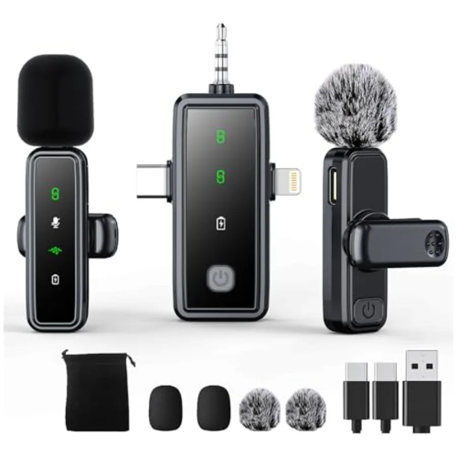 3 in 1 Wireless Lavalier Microphones for iPhone Android Camera 2 Pack Mini Microphone LED Display Lapel Omnidirectional Mic wit
3 in 1 Wireless Lavalier Microphones for iPhone Android Camera 2 Pack Mini Microphone LED Display Lapel Omnidirectional Mic wit