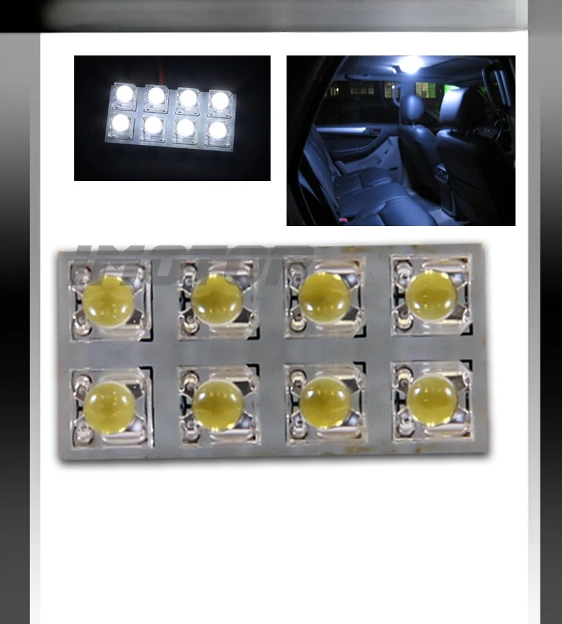 Hi Power 8 LED BA9S/194/168/T10 Adapter Dome Map Trunk Courtesy Lights White
Hi Power 8 LED BA9S/194/168/T10 Adapter Dome Map Trunk Courtesy Lights White