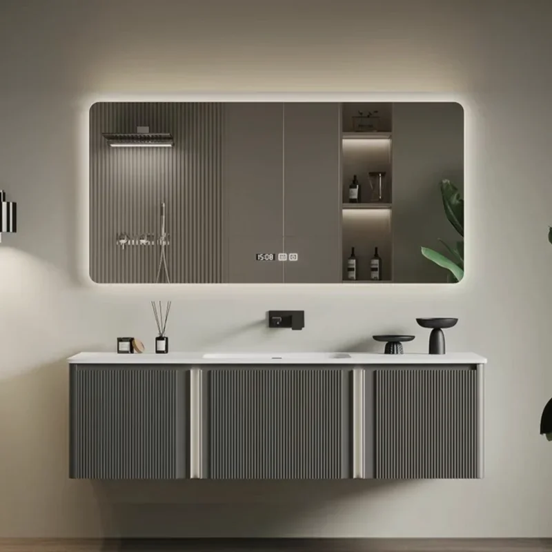 Modern budget bathroom cabinet with faux marble vanity for apartments with faucet fittings
Modern budget bathroom cabinet with faux marble vanity for apartments with faucet fittings