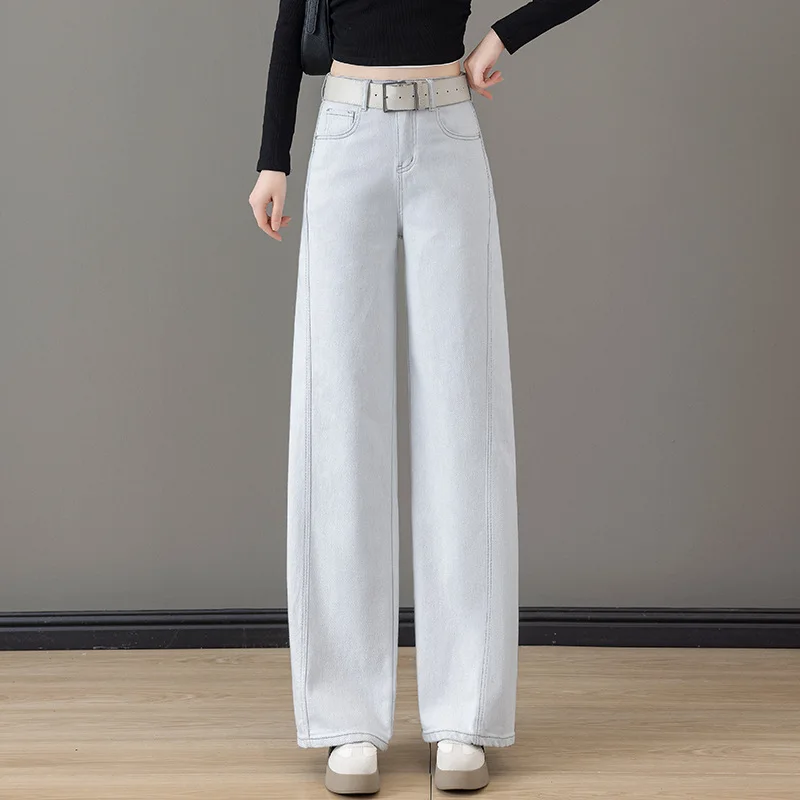 Women's Denim Pants Spring Autumn Simple Draped Loose Straight Light Blue Scimitar Floor-Length Pants
Women's Denim Pants Spring Autumn Simple Draped Loose Straight Light Blue Scimitar Floor-Length Pants