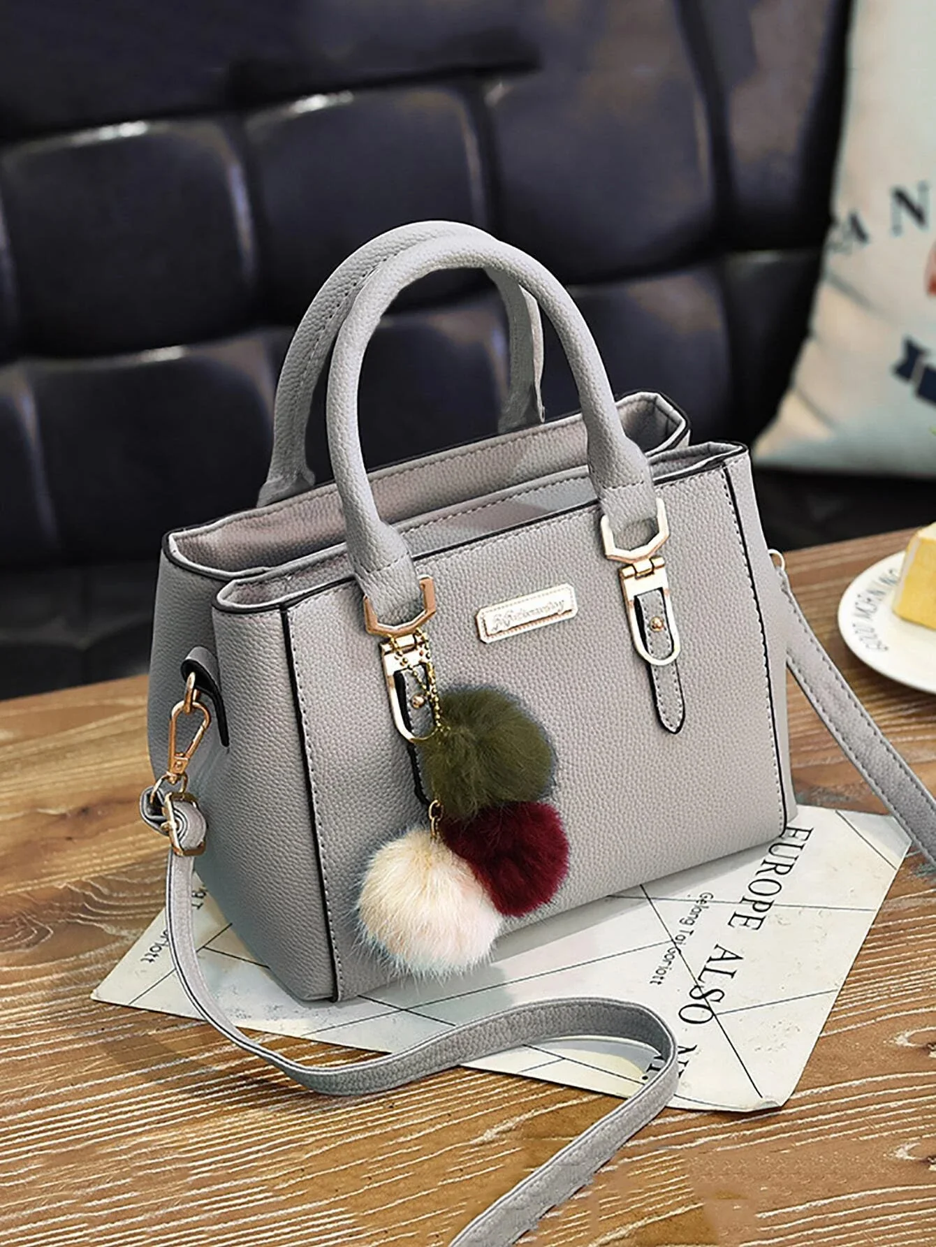 Waterproof,Lightweight,Business Casual Trendy Double Handle Satchel Bag, Pompom & Metal Decor Purse, Women's PU Crossbody Bag Pe
Waterproof,Lightweight,Business Casual Trendy Double Handle Satchel Bag, Pompom & Metal Decor Purse, Women's PU Crossbody Bag Pe
