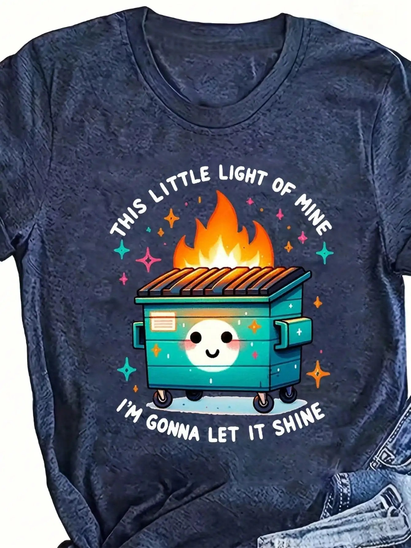 Cute Dumpster Fire Cartoon T-Shirt with Slogan 'This Little Light of Mine I'm Gonna Let It Shine' for Women
Cute Dumpster Fire Cartoon T-Shirt with Slogan 'This Little Light of Mine I'm Gonna Let It Shine' for Women