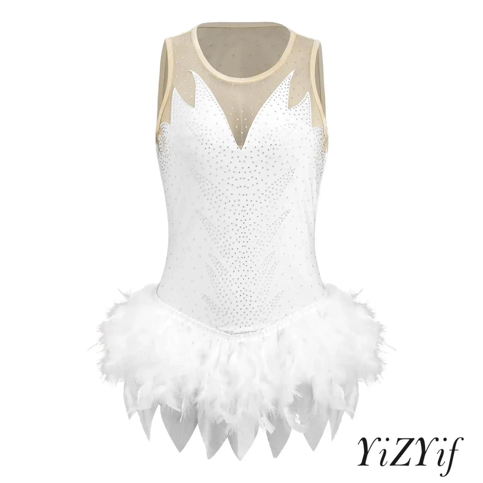 Womens Rhinestone Gymnastics Leotard Fuzzy Feather Trim Irregular Hem Mesh Patchwork Sleeveless Ballet Tutu Dance Jumpsuit
Womens Rhinestone Gymnastics Leotard Fuzzy Feather Trim Irregular Hem Mesh Patchwork Sleeveless Ballet Tutu Dance Jumpsuit