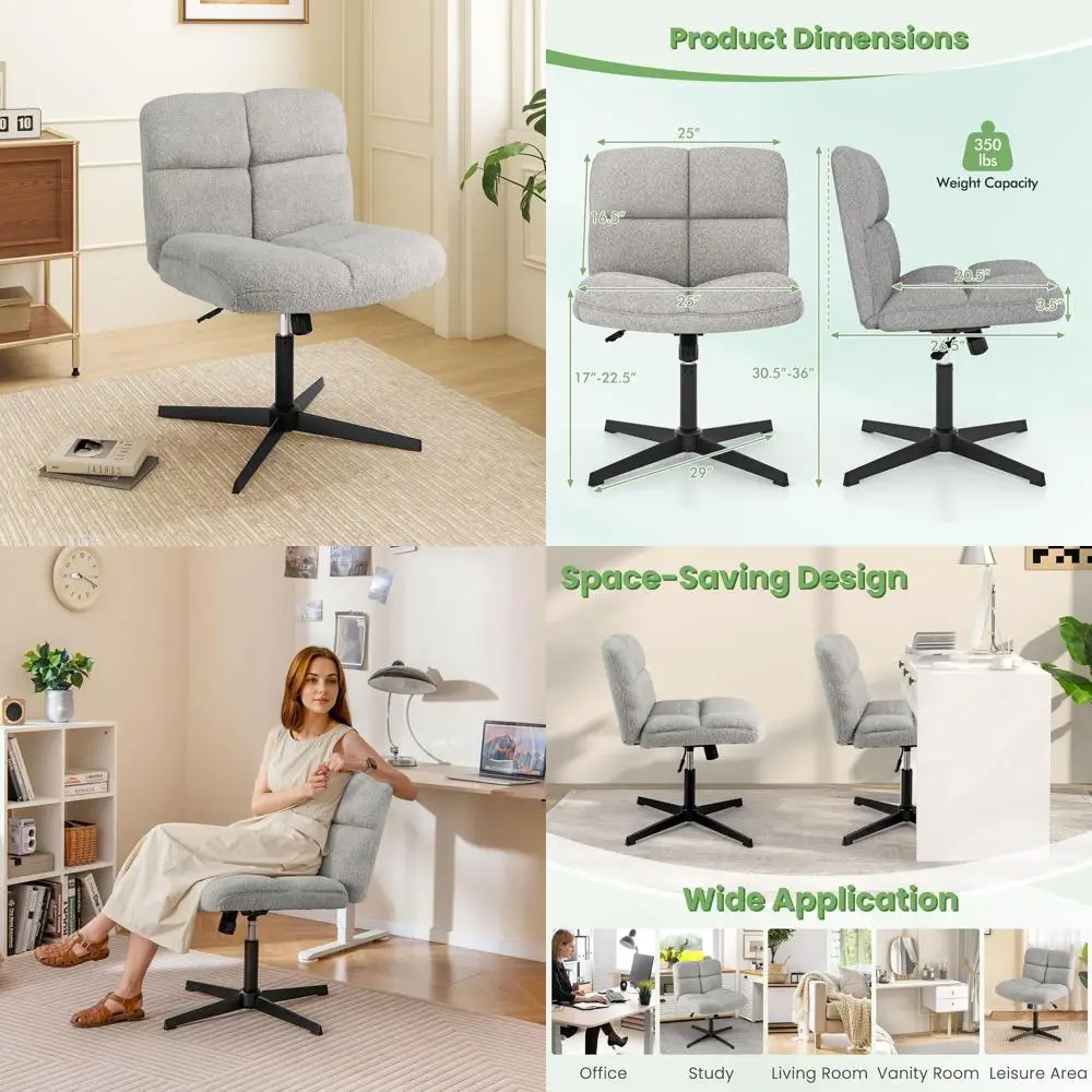 Modern Ergonomic Swivel Chair, Armless Faux Fur Desk Seat, Wide Vanity Chair for Home, Light Gray
Modern Ergonomic Swivel Chair, Armless Faux Fur Desk Seat, Wide Vanity Chair for Home, Light Gray