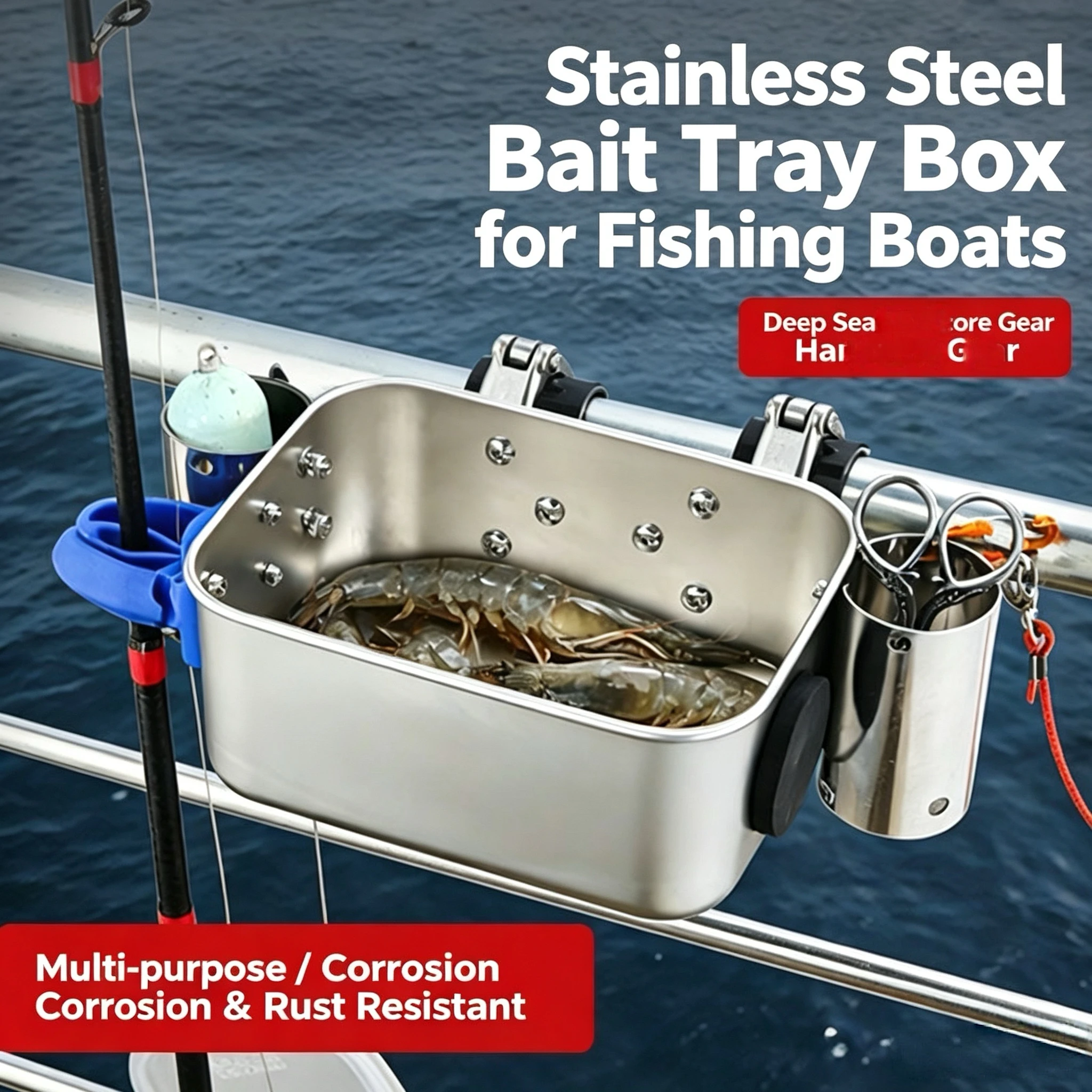 304 Stainless Steel Boat Fishing Bait Box, Multi-functional Marine Tackle Holder with Rod Rest, Pliers Holder, Weight Bucket & D
304 Stainless Steel Boat Fishing Bait Box, Multi-functional Marine Tackle Holder with Rod Rest, Pliers Holder, Weight Bucket & D