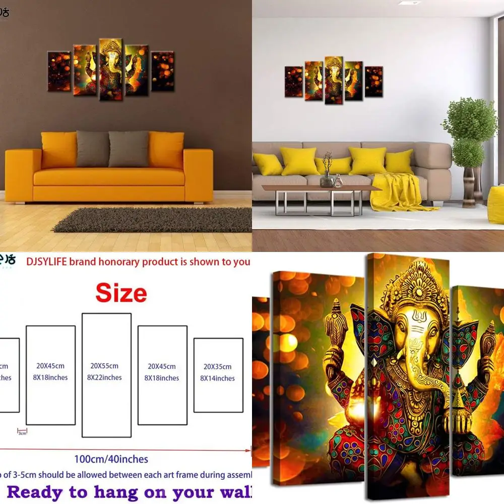 Modern 5-Piece Ganesha Canvas Art for Living Room - Framed Hindu God Elephant Wall Decor (40x22 inches)
Modern 5-Piece Ganesha Canvas Art for Living Room - Framed Hindu God Elephant Wall Decor (40x22 inches)