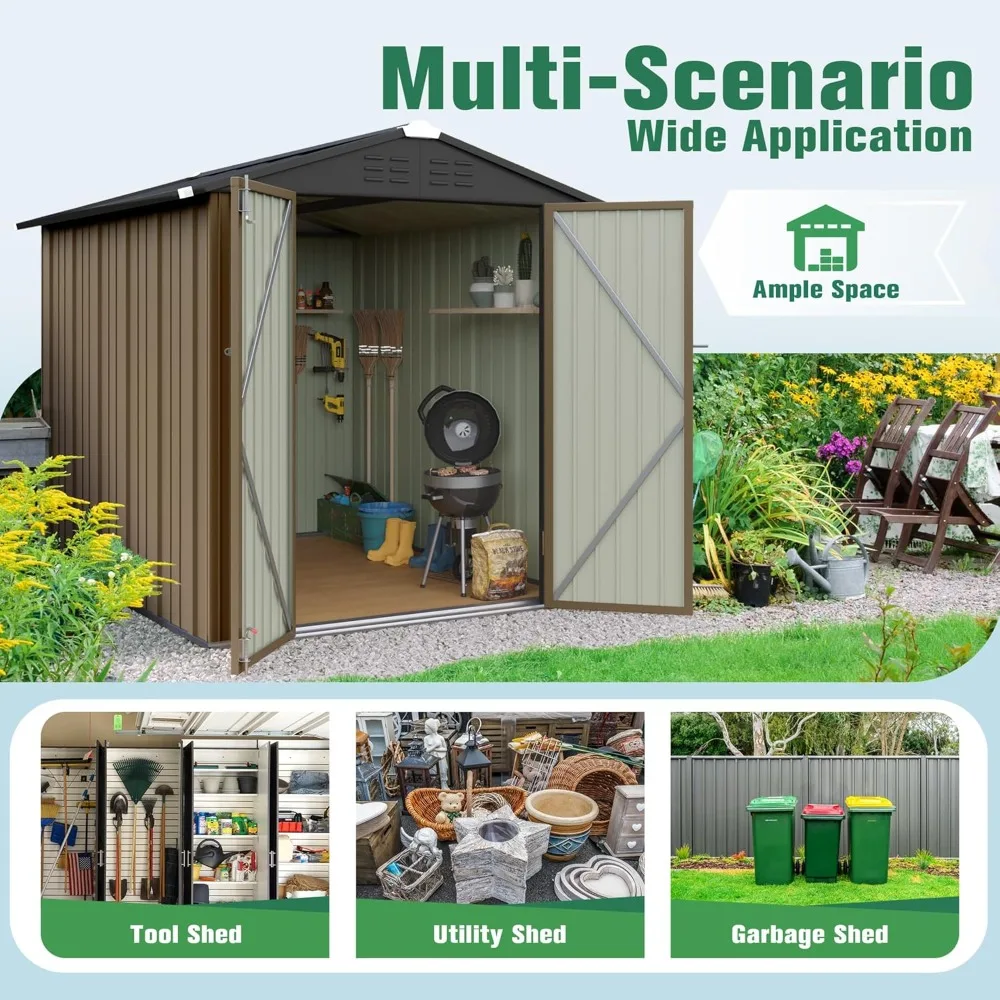 6x8 FT Storage Shed Waterproof Metal Garden Shed with Lockable Door Utility Tool Shed Outdoor Storage for Backyard, Customized
6x8 FT Storage Shed Waterproof Metal Garden Shed with Lockable Door Utility Tool Shed Outdoor Storage for Backyard, Customized