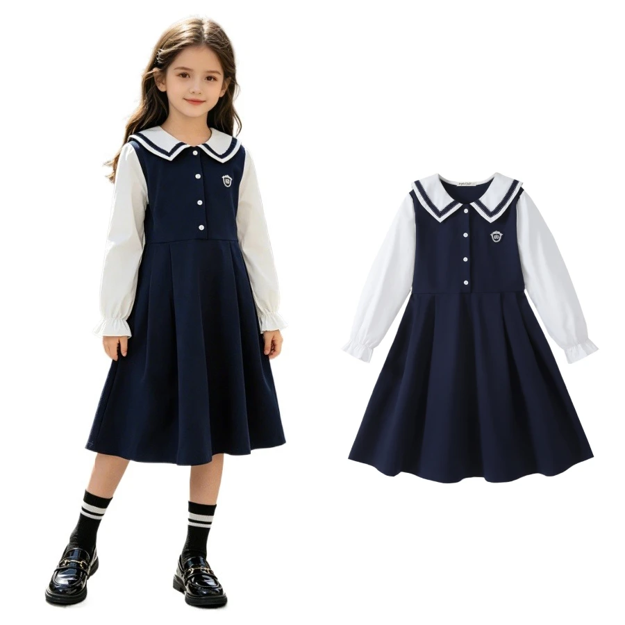 Girls Navy Blue White School Uniform Dress Kids Preppy Style Long Sleeve A-Line Dress for Teen Daily Party Casual Outfits 4-12Y
Girls Navy Blue White School Uniform Dress Kids Preppy Style Long Sleeve A-Line Dress for Teen Daily Party Casual Outfits 4-12Y