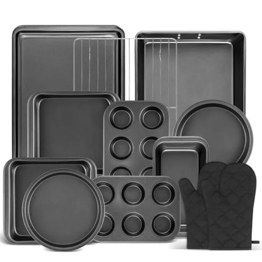 12PCS Nonstick Baking Pans Set Stackable Bakeware with Wider Grip for Easy Handling Includes Cookie Sheets Muffin Pan Loaf Pan
12PCS Nonstick Baking Pans Set Stackable Bakeware with Wider Grip for Easy Handling Includes Cookie Sheets Muffin Pan Loaf Pan