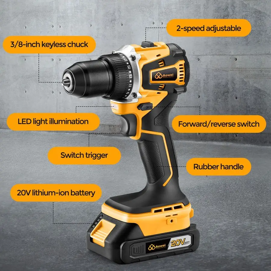 Cordless Drill Set Driver, 20V Electric Power Drill With Battery And Charger, 40N Torque, 201 Settings, 2 Batteries,3 8Inch Key
Cordless Drill Set Driver, 20V Electric Power Drill With Battery And Charger, 40N Torque, 201 Settings, 2 Batteries,3 8Inch Key