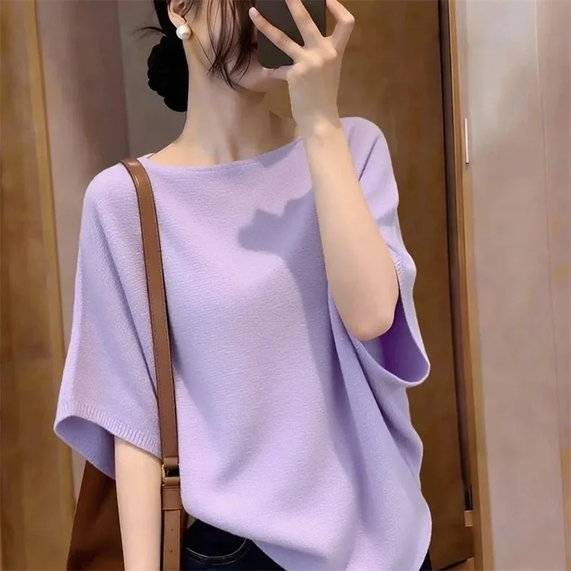 Summer Female Half Sleeve Knitting Sweater Spring Women High-end Round Neck Sweater American Ladies Casual Loose Knitted T-shirt
Summer Female Half Sleeve Knitting Sweater Spring Women High-end Round Neck Sweater American Ladies Casual Loose Knitted T-shirt