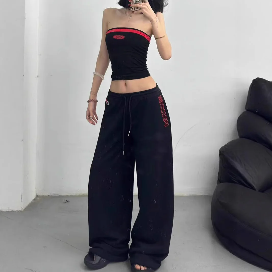 Low Rise Wide Leg Sweatpants Color Block Design Vintage Strapless Women's Casual Sportswear Summer Fashion Street Style
Low Rise Wide Leg Sweatpants Color Block Design Vintage Strapless Women's Casual Sportswear Summer Fashion Street Style
