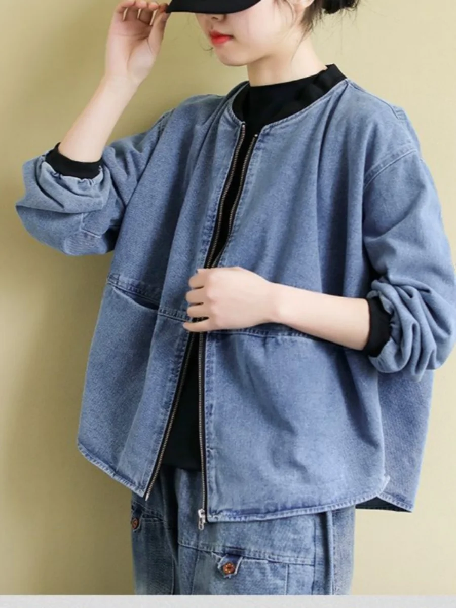 Повседневный свободный крой ort Sve Cotton Denim Jaet на молнии круглый дизайн Ne Splicing Long Sve Женский топ Faion Street Sle
Повседневный свободный крой ort Sve Cotton Denim Jaet на молнии круглый дизайн Ne Splicing Long Sve Женский топ Faion Street Sle