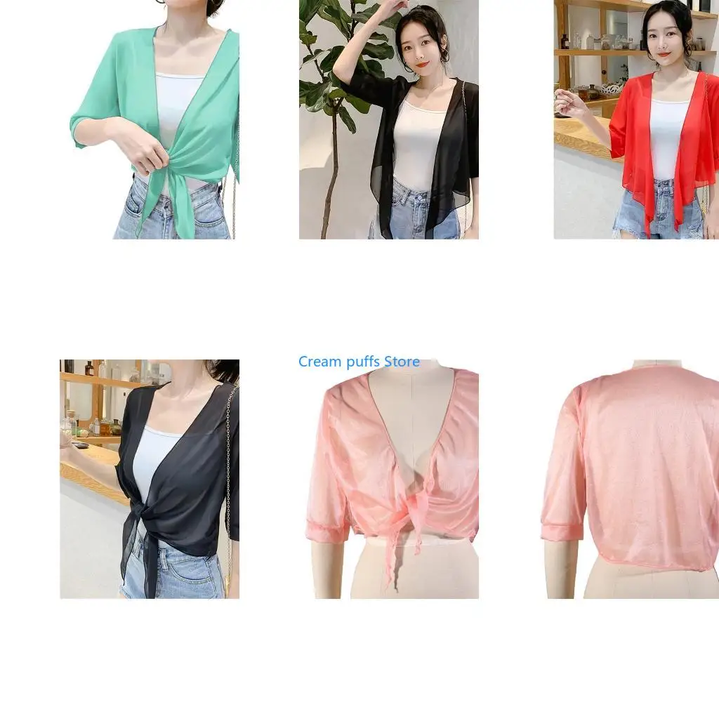 50LE Womens Boleros Shrug Soft Chiffons Shawl Wrap Sheer Short Sleeve Open Front Tie Cropped Cardigans for Evening Dress
50LE Womens Boleros Shrug Soft Chiffons Shawl Wrap Sheer Short Sleeve Open Front Tie Cropped Cardigans for Evening Dress