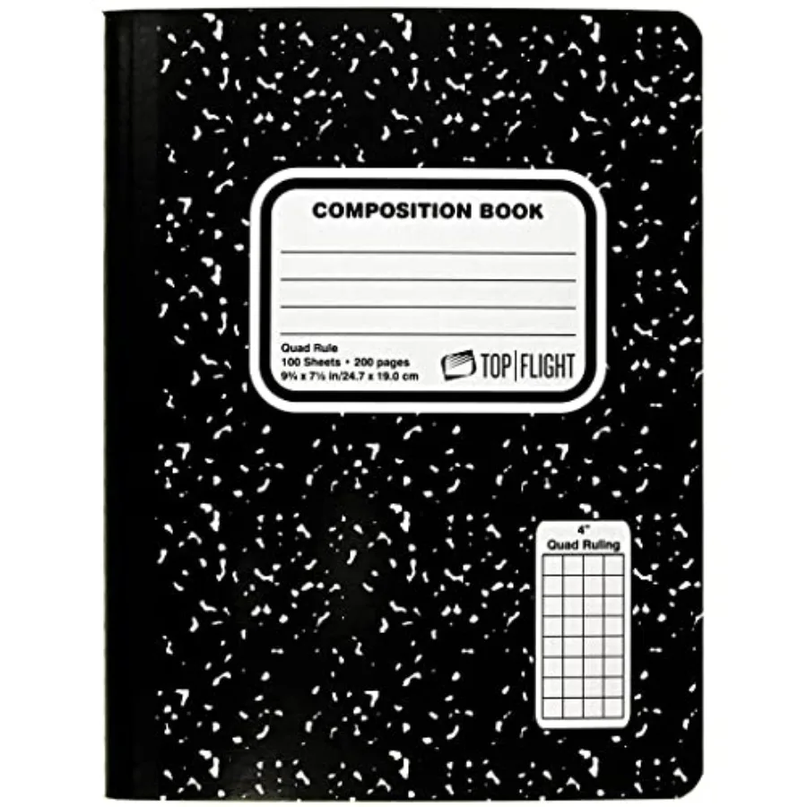 Sewn Marble Composition Book, Black/White, Quad Rule, 4 Squares per Inch, 9.75 x 7.5 Inch, 100 Sheets 41320
Sewn Marble Composition Book, Black/White, Quad Rule, 4 Squares per Inch, 9.75 x 7.5 Inch, 100 Sheets 41320