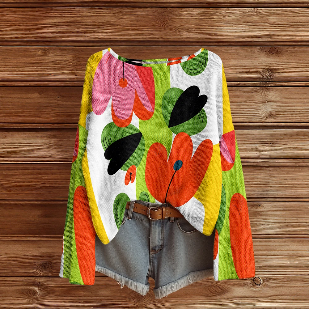 Повседневные вязаные свитера с цветочным принтом для женщин, модный пуловер, свободный свитер с длинными рукавами, модные уличные джемперы, топы
Повседневные вязаные свитера с цветочным принтом для женщин, модный пуловер, свободный свитер с длинными рукавами, модные уличные джемперы, топы