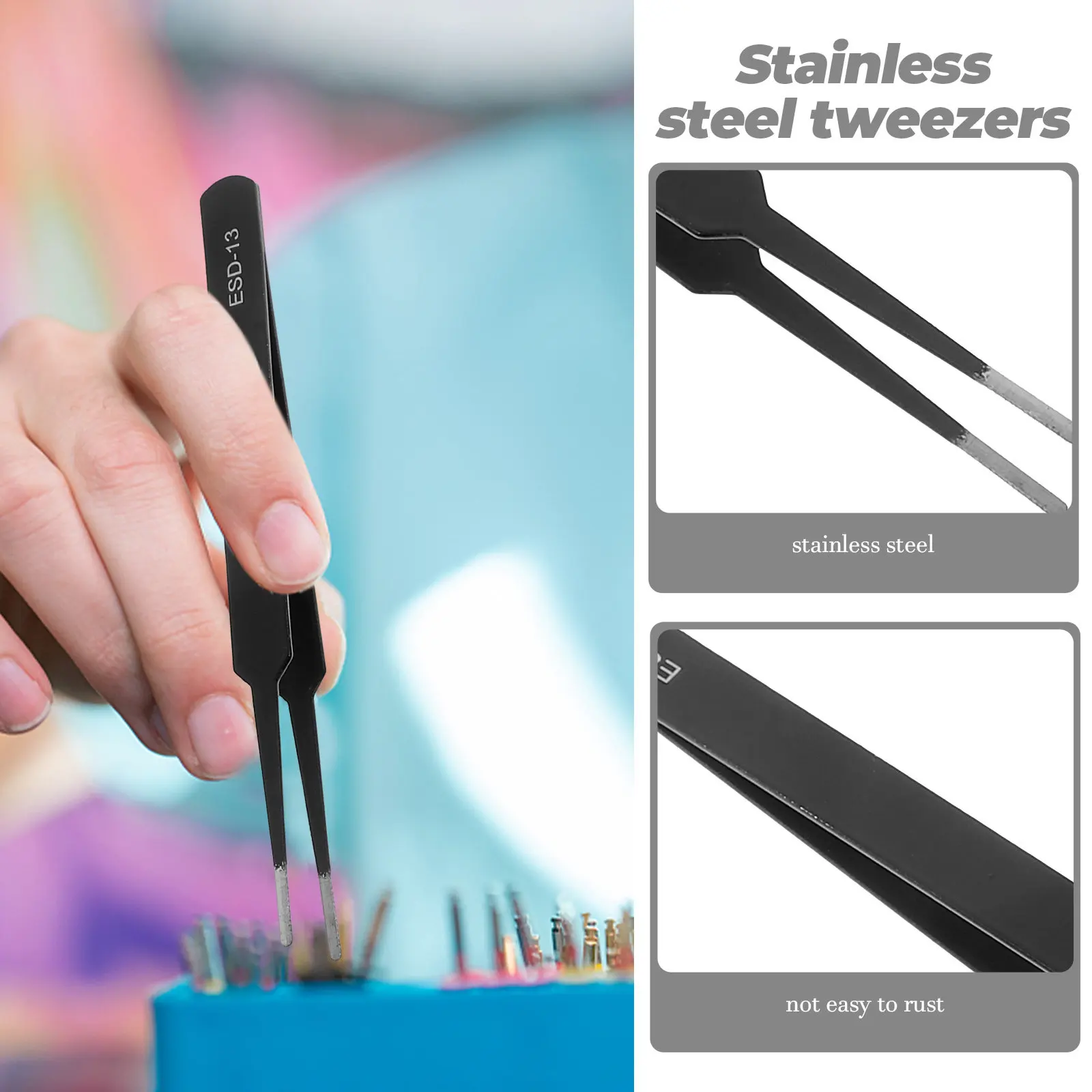 9pcs Premium Anti Static Stainless Steel Tweezers Set with Case for Electronics Jewelry Making Lab Work
9pcs Premium Anti Static Stainless Steel Tweezers Set with Case for Electronics Jewelry Making Lab Work