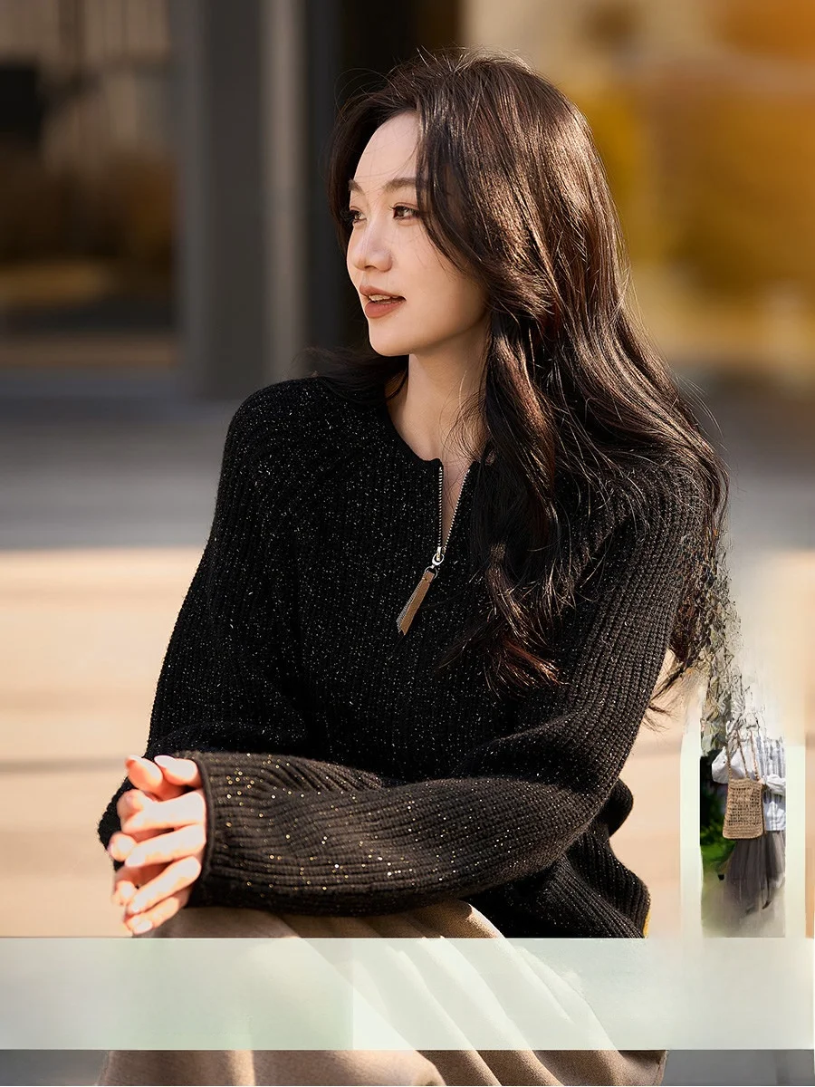 Xhange Soft Light Filter Organic Wool Camere Glitter Double Zipper Knitted Jaet Women's Regular Fit Commute Sle ort Coat
Xhange Soft Light Filter Organic Wool Camere Glitter Double Zipper Knitted Jaet Women's Regular Fit Commute Sle ort Coat