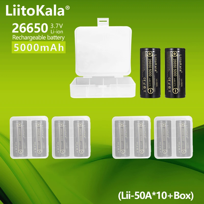 10PCS LiitoKala Lii-50A High Capacity 26650 5000mAh 3.7v Li-ion Rechargeable Battery 26650-50A battery for Flashlight 20A
10PCS LiitoKala Lii-50A High Capacity 26650 5000mAh 3.7v Li-ion Rechargeable Battery 26650-50A battery for Flashlight 20A