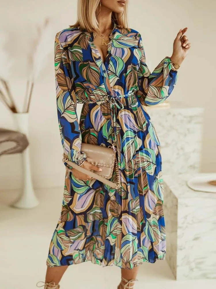 Elegant V Neck Party Women Office Lady Long Sleeve Ruffle Shirt Sexy Boho Print Tie-Up Loose Beach Dress Mujer Robe
Elegant V Neck Party Women Office Lady Long Sleeve Ruffle Shirt Sexy Boho Print Tie-Up Loose Beach Dress Mujer Robe