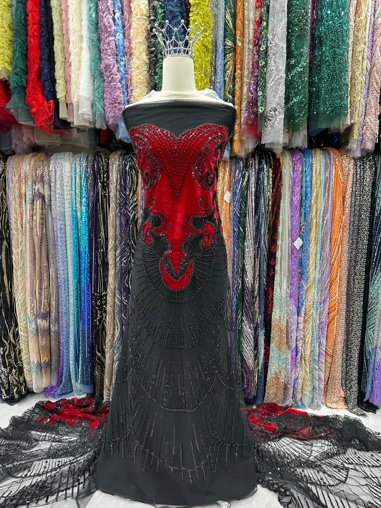 High Quality African Sequins Velvet Lace Fabric Nigerian Beads French Mesh Net Lace Fabrics For Sewing Wedding Party Dress
High Quality African Sequins Velvet Lace Fabric Nigerian Beads French Mesh Net Lace Fabrics For Sewing Wedding Party Dress