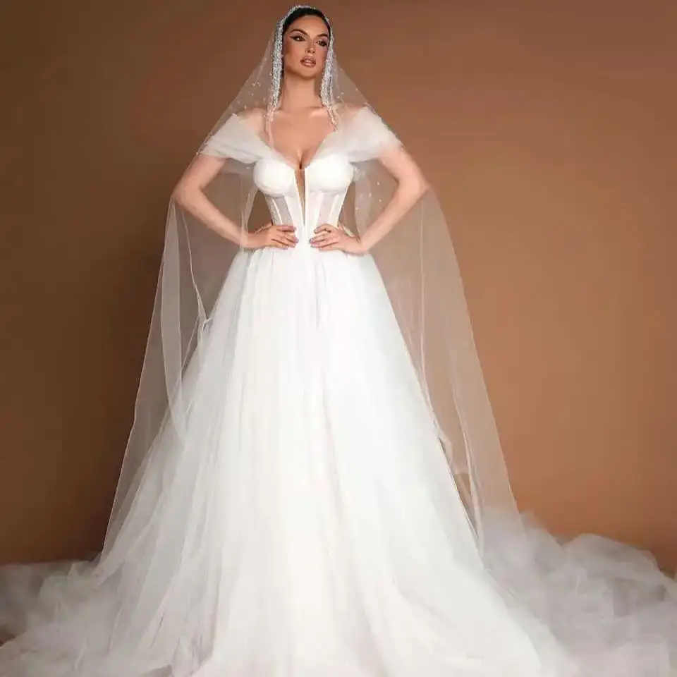 Classic Ball Gown Wedding Dresses for Women Off Shoulder V-Neck Sequined Bridal Gown Chapel Train Vestido De Noiva Customized
Classic Ball Gown Wedding Dresses for Women Off Shoulder V-Neck Sequined Bridal Gown Chapel Train Vestido De Noiva Customized