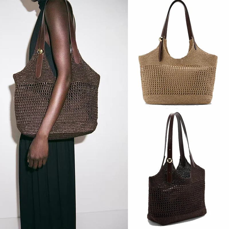Coastal Vacation Sand Woven Tote Bag Summer New Retro Openwork Patchwork Leather Large Capacity Shoulder Bag
Coastal Vacation Sand Woven Tote Bag Summer New Retro Openwork Patchwork Leather Large Capacity Shoulder Bag