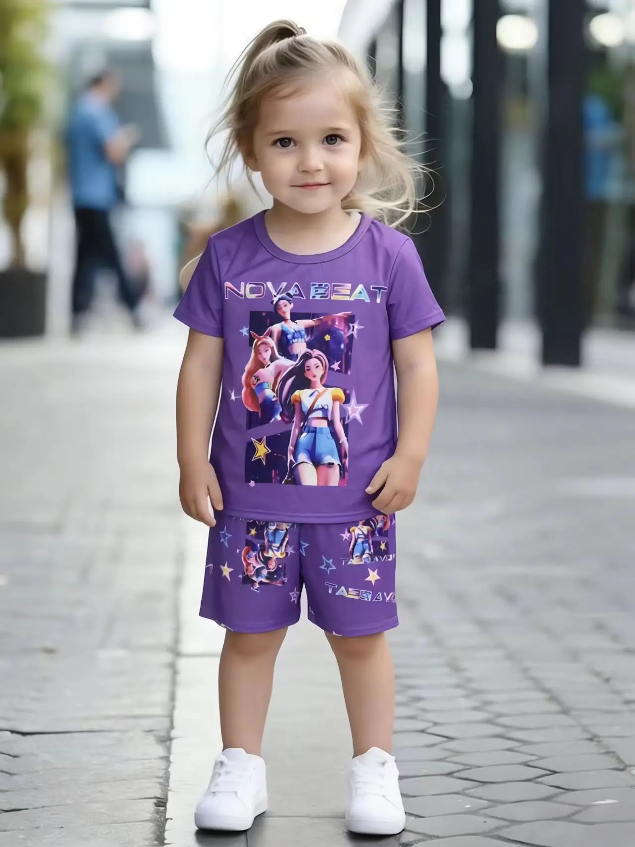 Summer New Arrival Girls Purple Cartoon Character Print Short Sleeve Shorts Set
Summer New Arrival Girls Purple Cartoon Character Print Short Sleeve Shorts Set