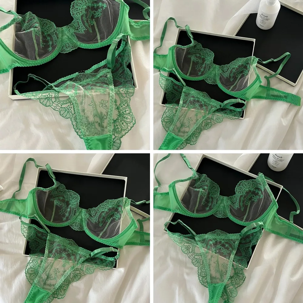 Sexy Lace Push Up Bra Set, Transparent Triangle Cup & Romantic Green Lace Underwear for Women
Sexy Lace Push Up Bra Set, Transparent Triangle Cup & Romantic Green Lace Underwear for Women