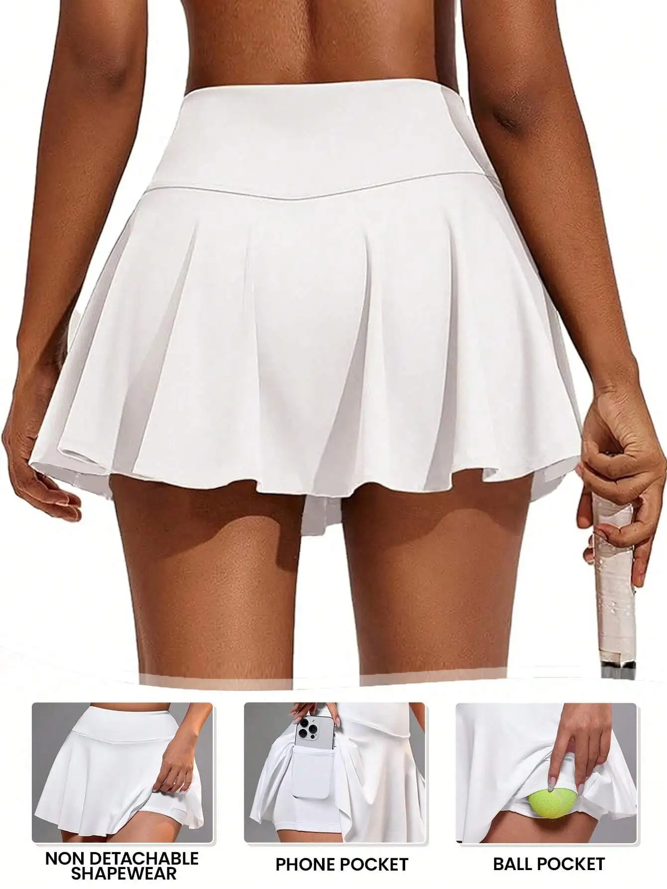Женская плиссированная спортивная юбка со встроенными шортами, карманами для телефона и мяча
Женская плиссированная спортивная юбка со встроенными шортами, карманами для телефона и мяча