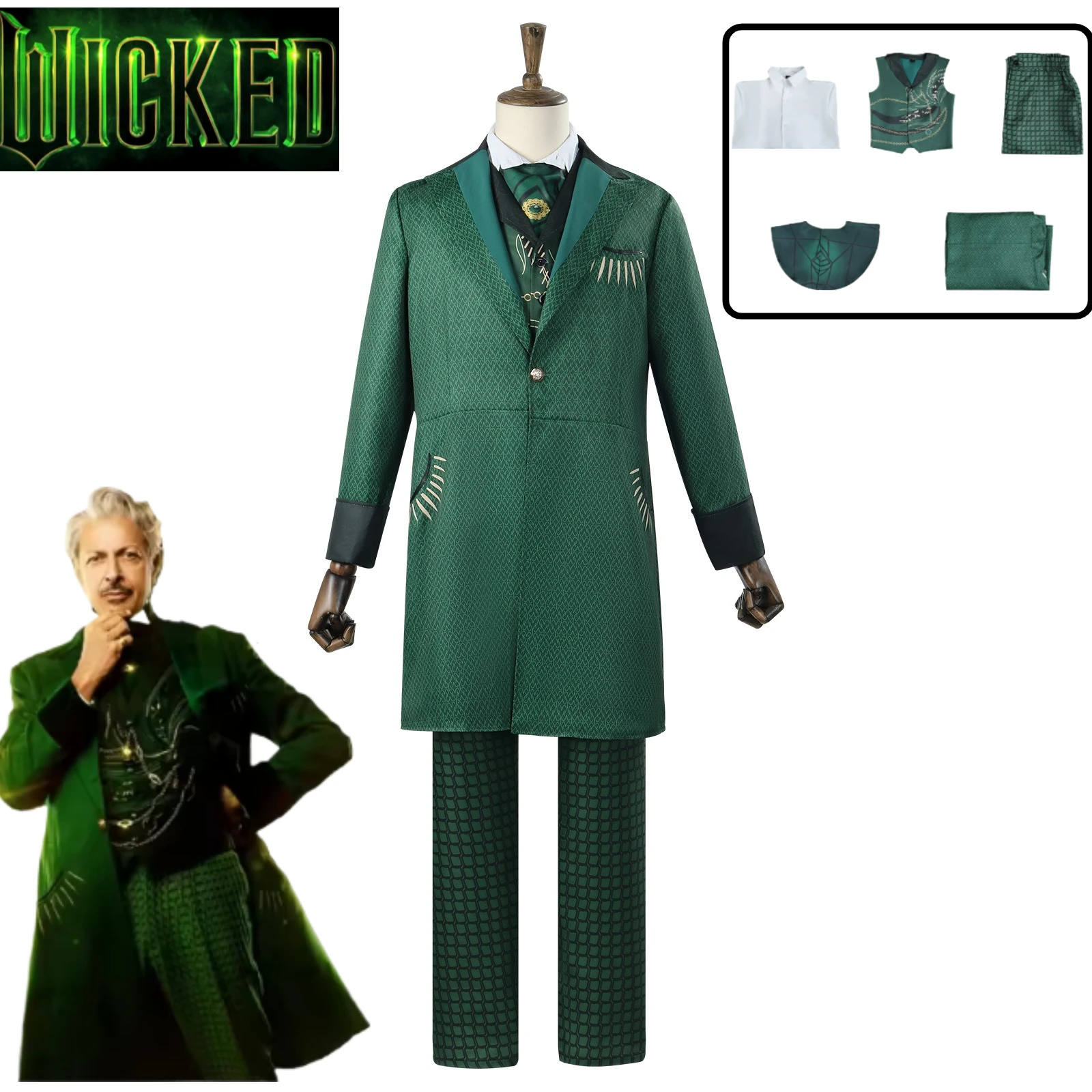 Movie The Wizard of Oz Great Wizard Wicked Cosplay Costume Green Suit Full Set Men’s Halloween Roleplay Christmas Clothing
Movie The Wizard of Oz Great Wizard Wicked Cosplay Costume Green Suit Full Set Men’s Halloween Roleplay Christmas Clothing