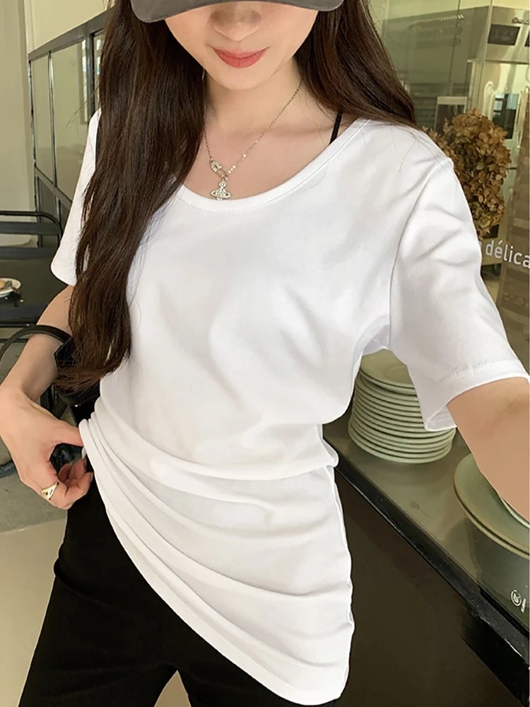 White Black Short Sleeve T-shirt Women Korean Round Neck Long Style Casual Cotton Basic Tee Shirt New Summer Clothes Ladies Tops
White Black Short Sleeve T-shirt Women Korean Round Neck Long Style Casual Cotton Basic Tee Shirt New Summer Clothes Ladies Tops