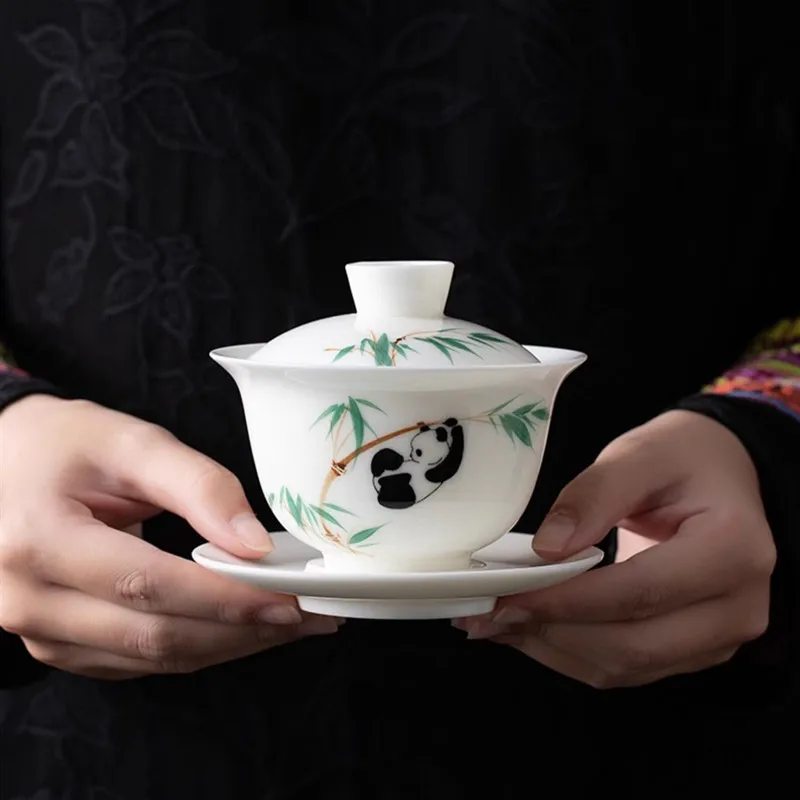 Chinese Handmade White Porcelain Gaiwan Hand-painted Panda Ceramic Teacup Travel Portable Tea Bowl Household Tea Set Accessories
Chinese Handmade White Porcelain Gaiwan Hand-painted Panda Ceramic Teacup Travel Portable Tea Bowl Household Tea Set Accessories