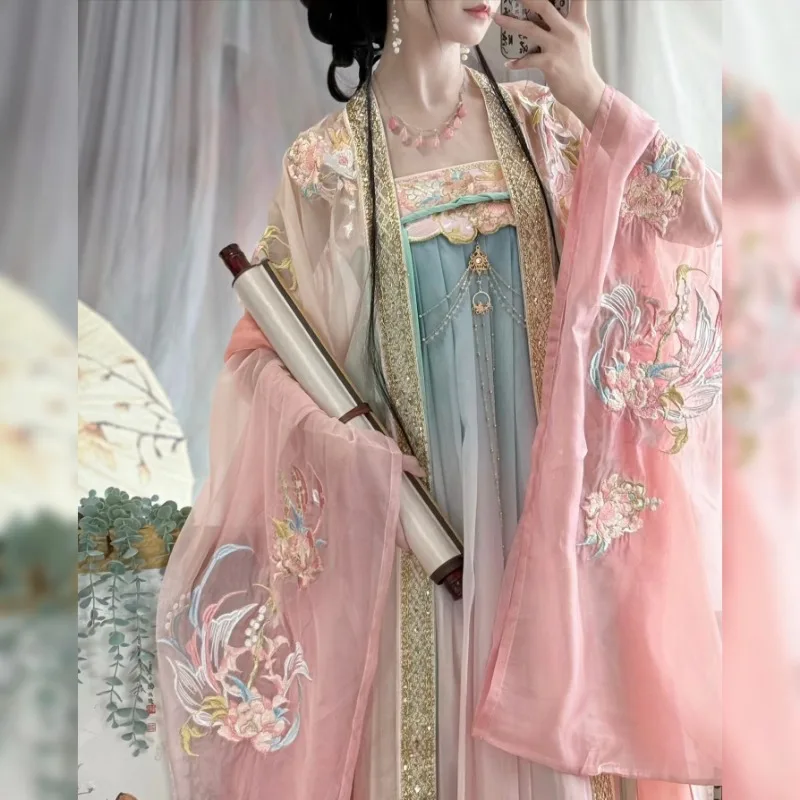 Women's Tang-style Embroidered One-piece High-waisted Ruqun with Wide Sleeves, Pink Spring Set
Women's Tang-style Embroidered One-piece High-waisted Ruqun with Wide Sleeves, Pink Spring Set