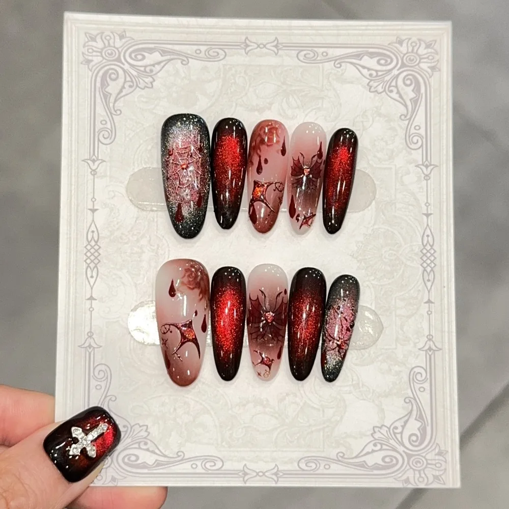 10 Pieces Halloween Gothic Dark Handmade Press On Nails Bloody Bats Spider Webs Sparkling Fake Nails Removable and Reusable
10 Pieces Halloween Gothic Dark Handmade Press On Nails Bloody Bats Spider Webs Sparkling Fake Nails Removable and Reusable