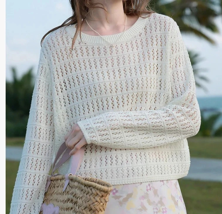 Summer Women Long Sleeve Loose Casual Top Hollow Out Sexy Knit Shirt Beach Solid Y2k Pullovers
Summer Women Long Sleeve Loose Casual Top Hollow Out Sexy Knit Shirt Beach Solid Y2k Pullovers