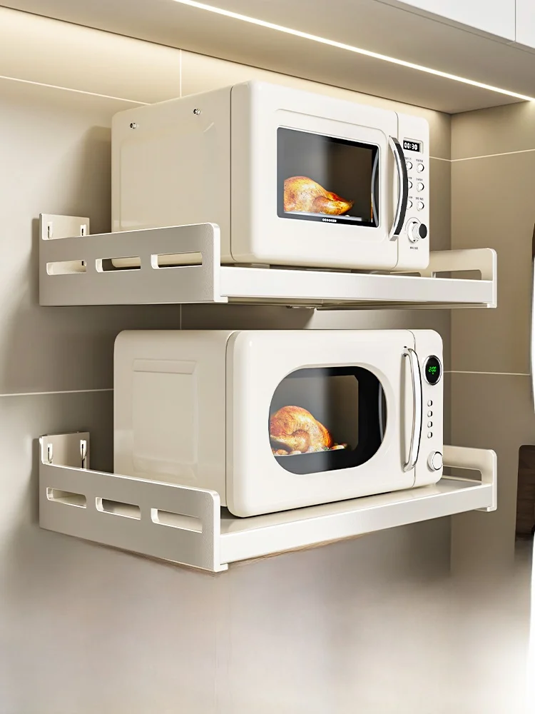 Kitchen Wall-Mounted Multi-Function Microwave Oven Rice Cooker Storage Ra No-Punching Carbon Steel Rust-Resistant elf Holder