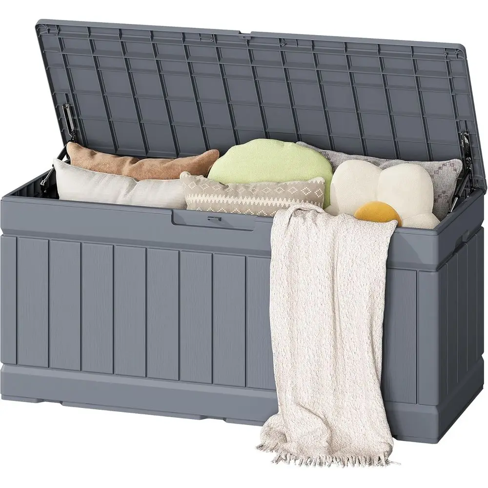 80 Gallon Resin Waterproof Deck Storage Box with Wood Texture for Patio Cushions and Outdoor Items (Grey)
80 Gallon Resin Waterproof Deck Storage Box with Wood Texture for Patio Cushions and Outdoor Items (Grey)