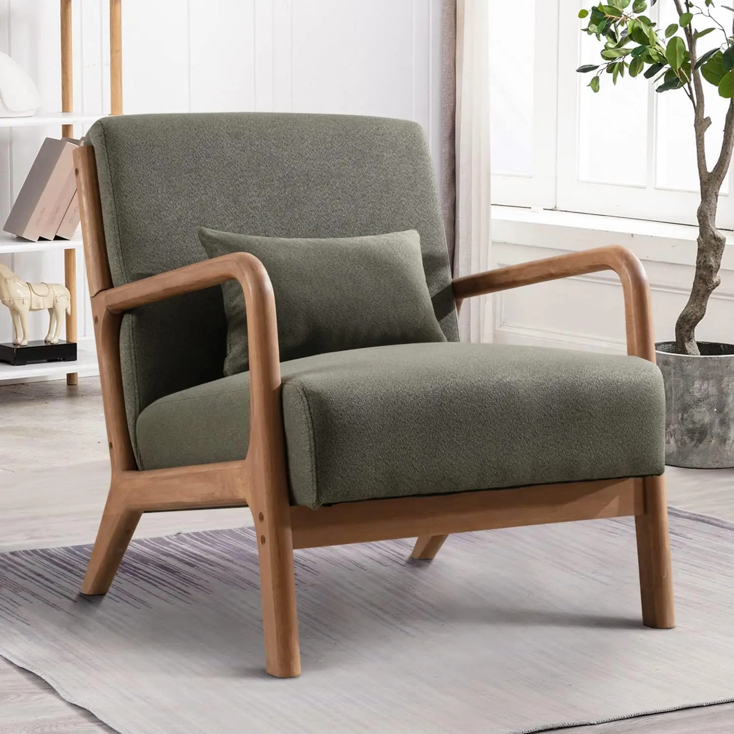 Mid Century Modern Accent Chair with Wood Frame, Upholstered Living Room Chairs with Waist Cushion, Reading Armchair (Green)
Mid Century Modern Accent Chair with Wood Frame, Upholstered Living Room Chairs with Waist Cushion, Reading Armchair (Green)