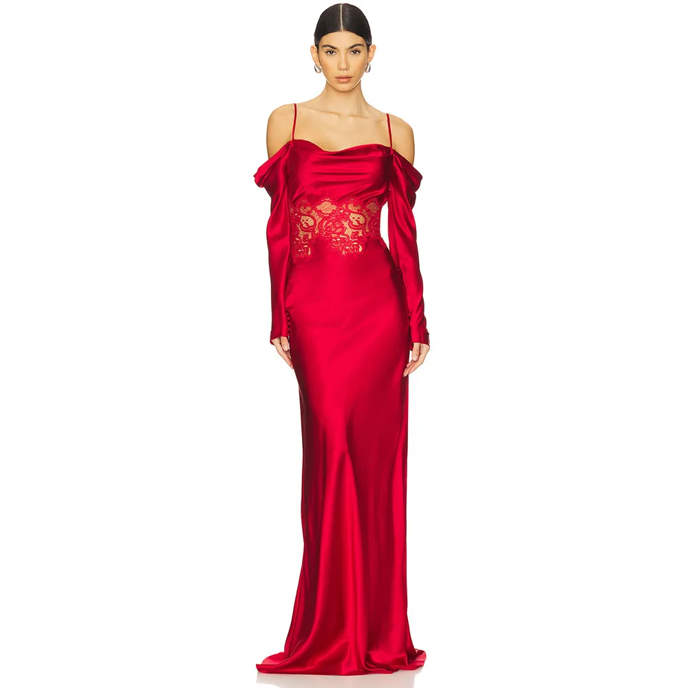 Modern Red Satin Women's Evening Gown Mermaid Off The Shoulder Prom Dress For Wedding Lace Floor Length Formal Dresse2025
Modern Red Satin Women's Evening Gown Mermaid Off The Shoulder Prom Dress For Wedding Lace Floor Length Formal Dresse2025