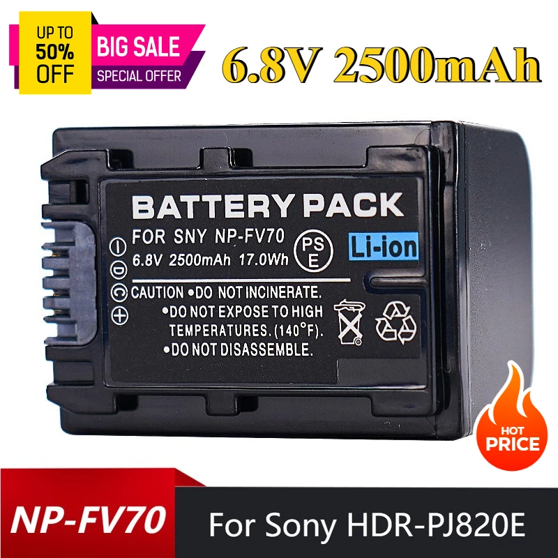 6.8V 2500mAh NP-FV70 Battery for Sony Camera HDR-PJ820E 610E 350E 240E CX900E Camera Batteries
6.8V 2500mAh NP-FV70 Battery for Sony Camera HDR-PJ820E 610E 350E 240E CX900E Camera Batteries