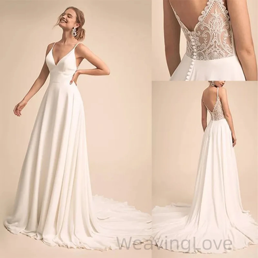 Modern Simple V-neck Neckline Wedding Dress With Lace Back Bridal Evening Eress Dress Vestido Blanco Birthday Dresse Customize
Modern Simple V-neck Neckline Wedding Dress With Lace Back Bridal Evening Eress Dress Vestido Blanco Birthday Dresse Customize