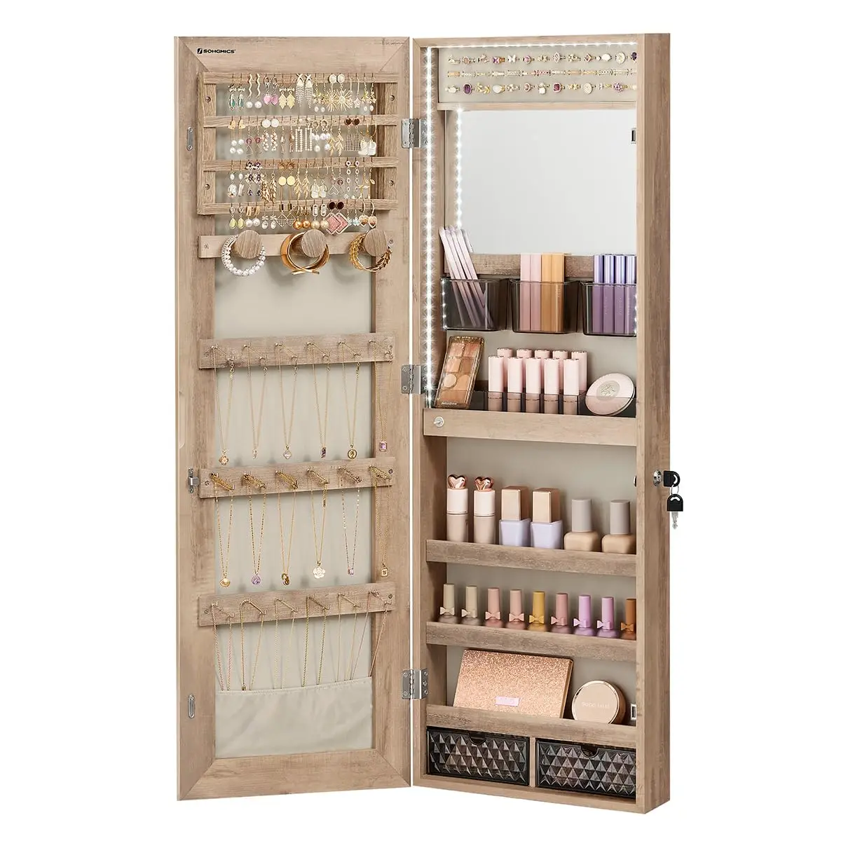 Jewelry Cabinet Armoire Organizer with LED Lights, Wall-Mounted Storage Cabinet with Full-Length Frameless Mirror, Built-in Make
Jewelry Cabinet Armoire Organizer with LED Lights, Wall-Mounted Storage Cabinet with Full-Length Frameless Mirror, Built-in Make