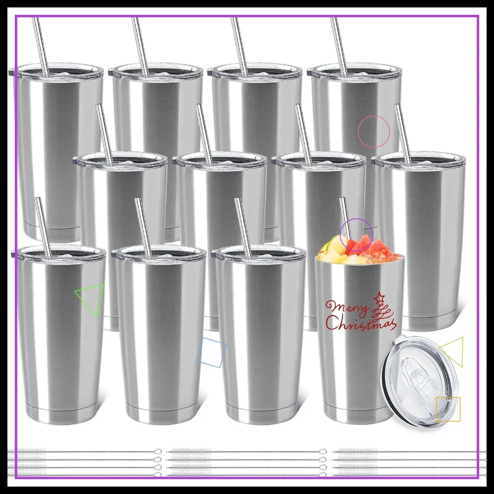 12 Pack Insulated Stainless Steel Travel Tumbler Cup with Lid and Straw, Silver 20oz for DIY Gift
12 Pack Insulated Stainless Steel Travel Tumbler Cup with Lid and Straw, Silver 20oz for DIY Gift
