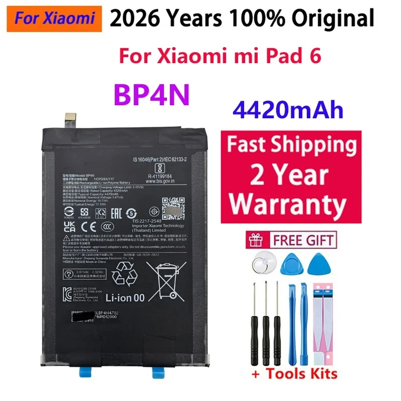 100% Original For Xiao Mi Tablet Replacement Battery BP4N For Xiaomi Pad 6 Tablet 6 High Capacity 4420mAh Batteries +Tools Kits
100% Original For Xiao Mi Tablet Replacement Battery BP4N For Xiaomi Pad 6 Tablet 6 High Capacity 4420mAh Batteries +Tools Kits