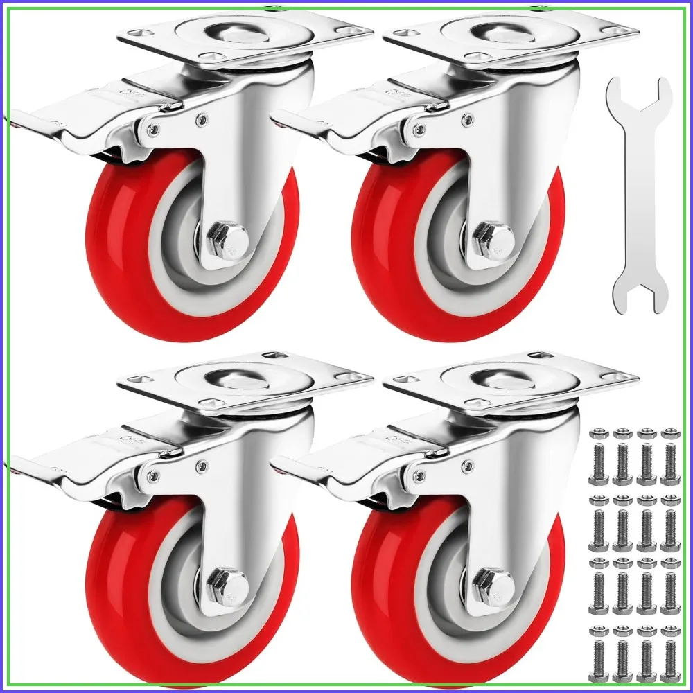 4 Inch Caster Wheels Heavy Duty Set of 4, 2200lbs Load Capacity Lockable with Brakes, 360° Rotatable for Cart, Furniture, Workbench
4 Inch Caster Wheels Heavy Duty Set of 4, 2200lbs Load Capacity Lockable with Brakes, 360° Rotatable for Cart, Furniture, Workbench