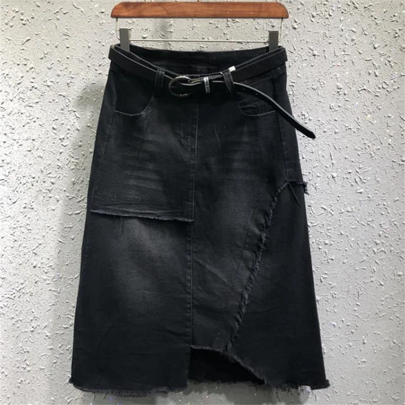 spring and summer new irregular raw edge elastic thin denim skirt women's black long A-line skirt
spring and summer new irregular raw edge elastic thin denim skirt women's black long A-line skirt