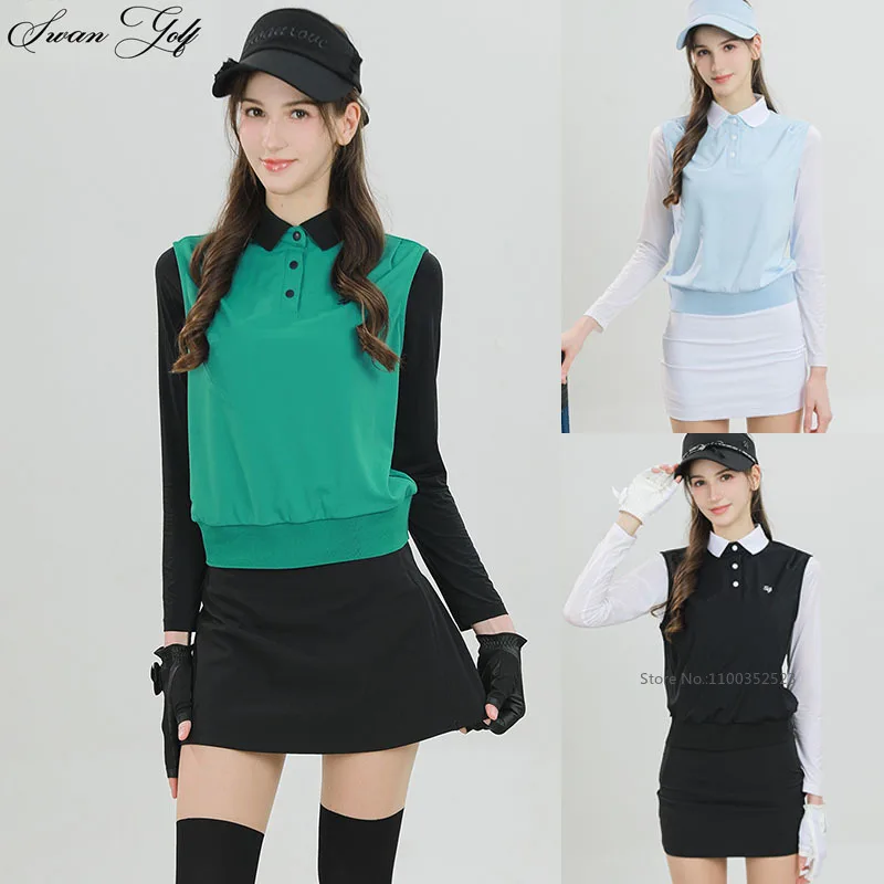 SG 2026 Spring Summer Golf Shirts Women Ice Silk Fake Two-piece Tops Sunscreen Long-sleeved Polo Shirt Slim Golf Pencil Skirts
SG 2026 Spring Summer Golf Shirts Women Ice Silk Fake Two-piece Tops Sunscreen Long-sleeved Polo Shirt Slim Golf Pencil Skirts
