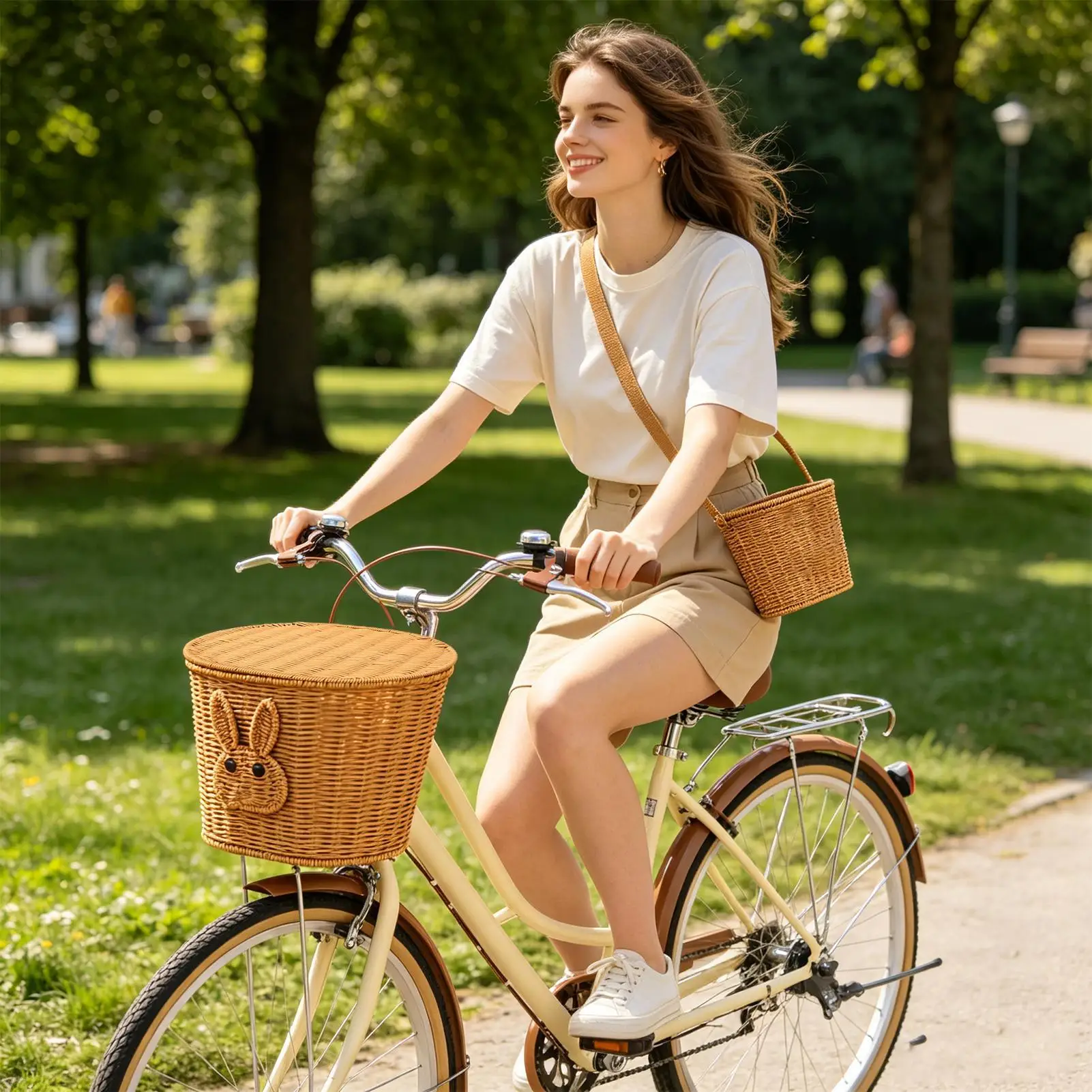 Bike Basket Front Woven Cycling Storage Carrier with Lid Bunny Pattern Front Handlebar Bike Basket for Scooter Road Cycling
Bike Basket Front Woven Cycling Storage Carrier with Lid Bunny Pattern Front Handlebar Bike Basket for Scooter Road Cycling